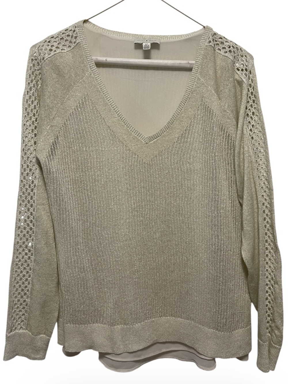 Lucky Brand Cream V-Neck Crochet-Sleeve Sweater